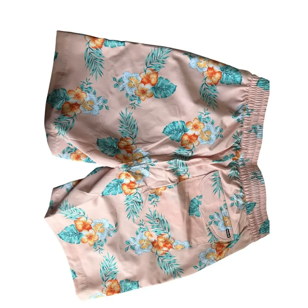 Hurley Volley Swim Trunks Pink Tropical Floral Swim Shorts Small NWT